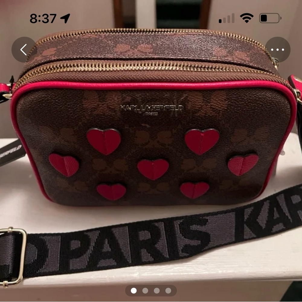 KARL LAGERFELD NWT CAMERA SMALL CROSSBODY BAG WITH HEARTS